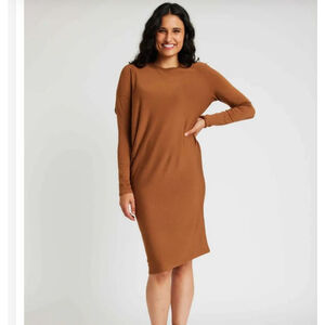 KIT AND ACE Brown Asymmetrical Long Sleeve Dress L